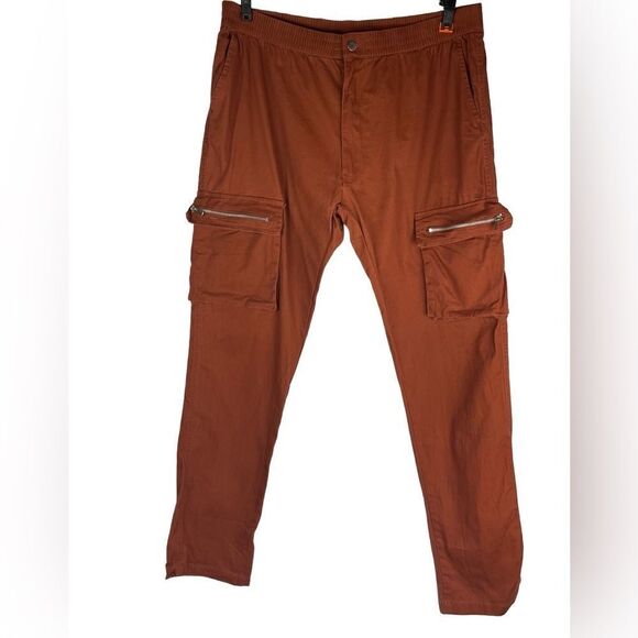 Nova men brick red pull up cargo pants sz 40 elasticized waist zip front pockets - Picture 1 of 6